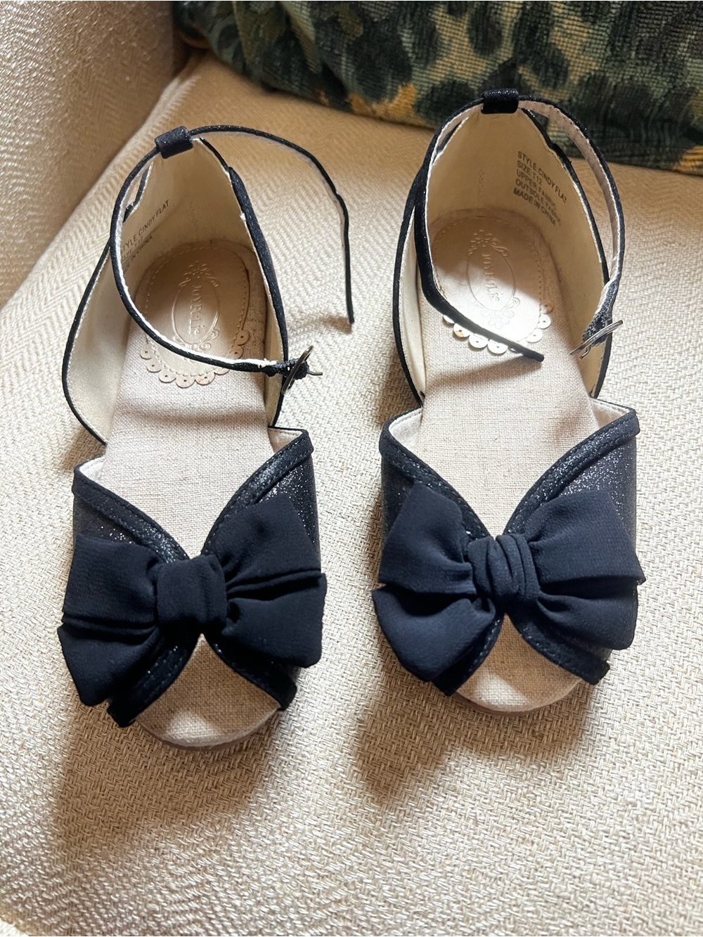 Girls Joyfolie Black Bow Ankle-Strap Dress Sandals size T12